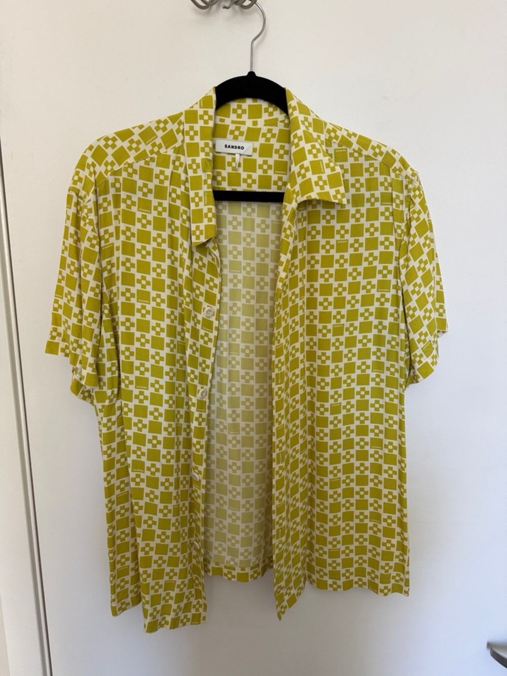 Sandro Short-Sleeve Button-Down Shirt in Yellow Geometric Print